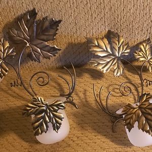 PartyLite Wall Sconces - Antique Bronze - Grape Leaves - Pair: Left & Right